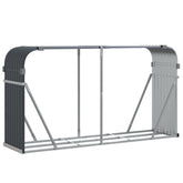 Anthracite galvanized steel log holder frame, 70.9x17.7x39.4 inches, with arched top and side supports.